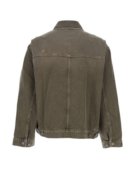 Represent Green Jacket With Classic Collar And Logo Plaque On The Front for men