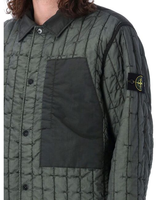 Stone Island Gray Quilted Shirt-Jacket for men