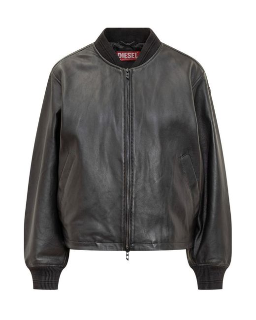 DIESEL Gray L-Ilyan Leather Jacket