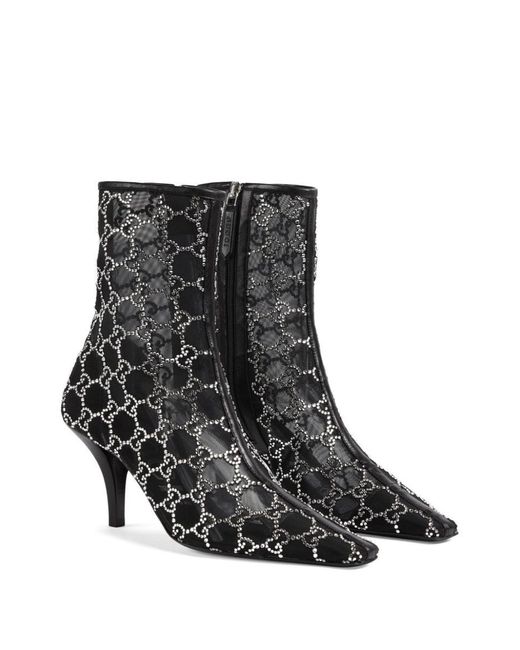 Gucci Black Tom Crystal-embellished Mesh Heeled Ankle Boots