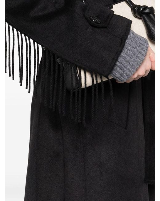 Liu Jo Black Long Coat With Fringes