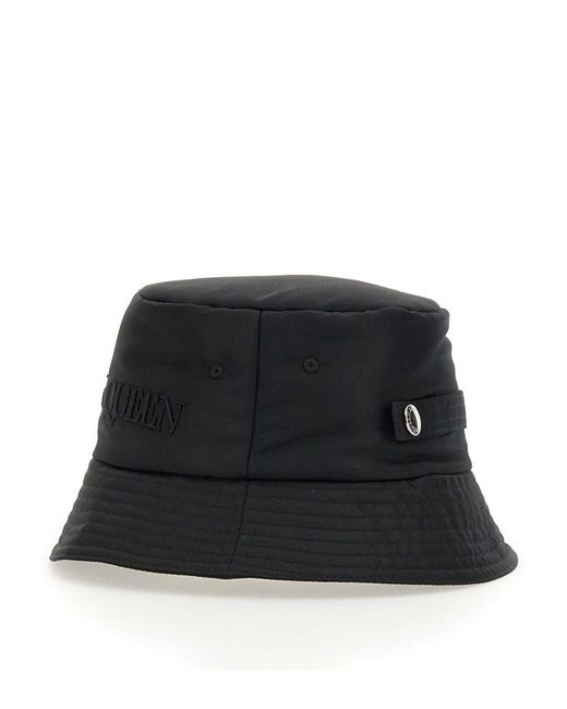 Alexander McQueen Black Bucket Hat With Embroidered Logo