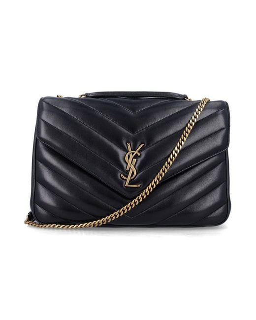 Saint Laurent Black Loulou Large Matelassé Lambskin Chain Bag