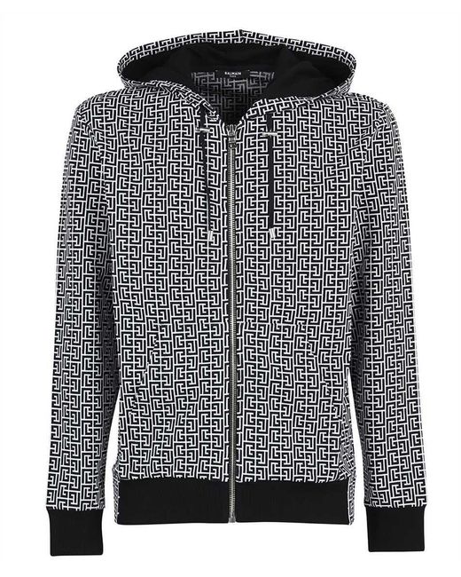 Balmain Gray Full Zip Hoodie for men