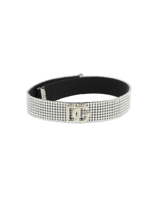Dolce & Gabbana Cotton Rhinestones Choker Necklace in Silver (Black) | Lyst