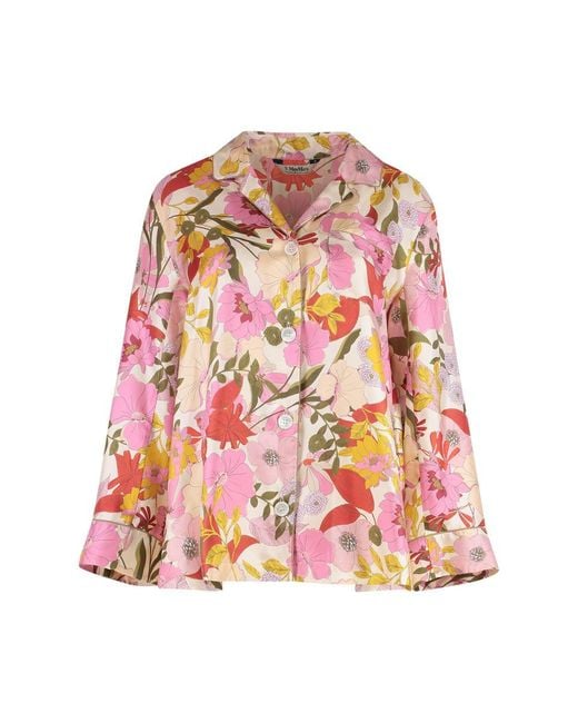 Max Mara Red Alan Printed Silk Shirt