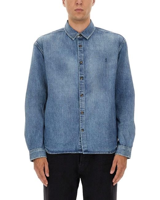 Saint Laurent Blue Denim "cassandre" Shirt for men