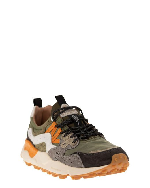 Flower Mountain Brown Yamano 3 - Sneakers In Suede And Technical Fabric