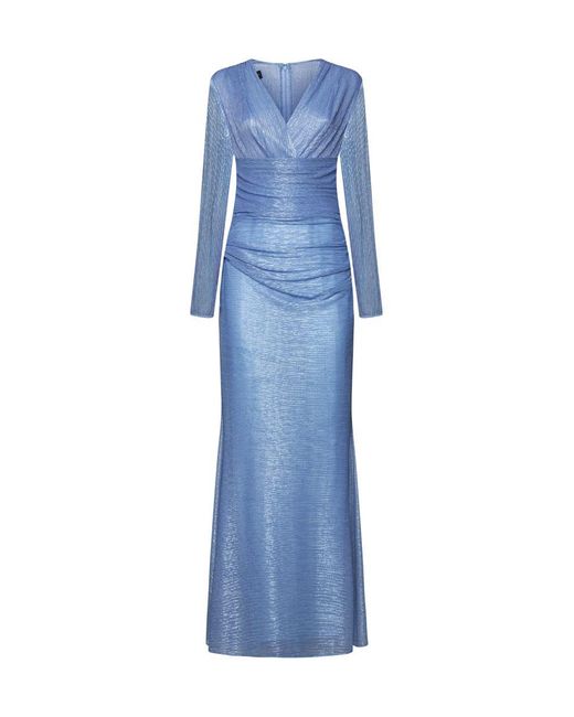 Talbot Runhof Blue Lame' Evening Long Dress
