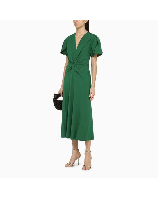 Victoria Beckham Green Emerald Midi Dress In Wool Blend
