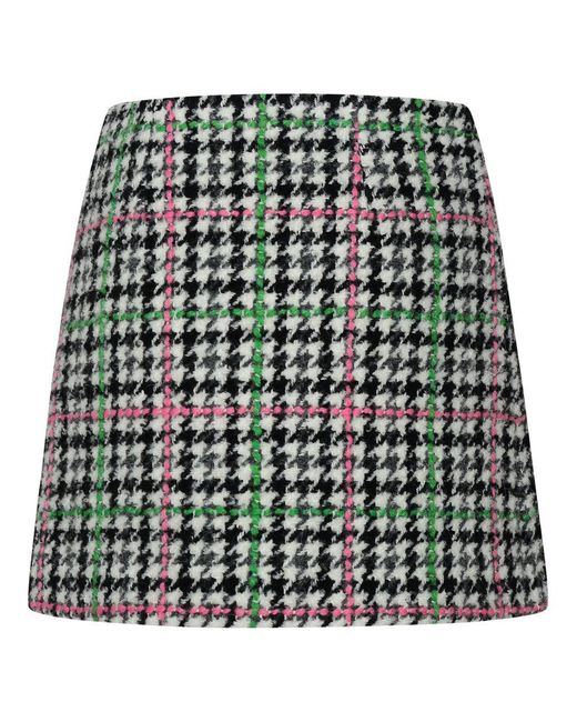MSGM Green Multicolored Wool Skirt