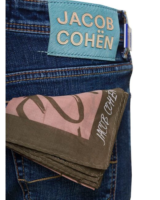 Jacob Cohen Blue Slim Five Pockets Jeans With Logo Patch In Stretch Cotton Denim Man for men