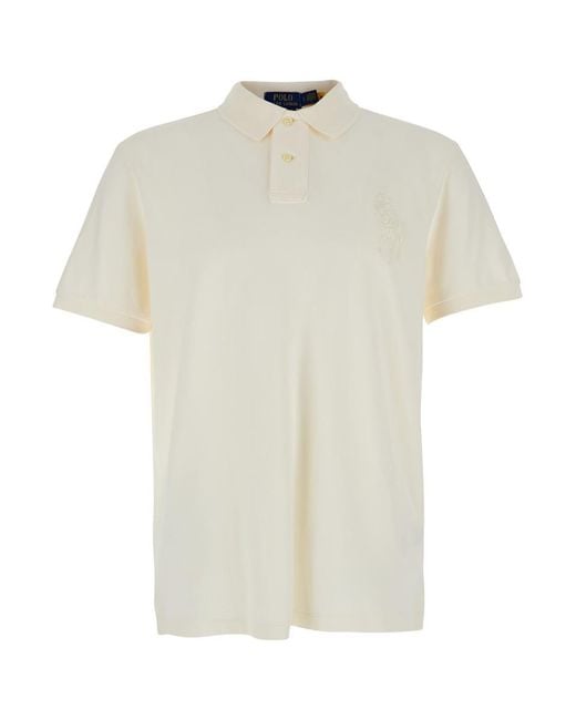 Ralph Lauren White "Custom Slim Fit" Polo Shirt With Large Pony Detail On The Front for men