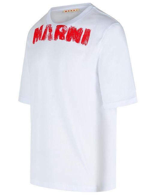 Marni White Cotton T-Shirt With Maxi Print for men