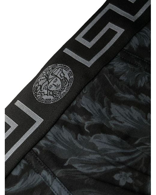 Versace Black Briefs With Monocrome Baroque Print for men