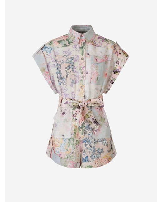 Zimmermann White Floral Print Linen Playsuit