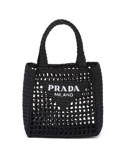 Prada Black Small Triangle-logo Rafia Tote Bag