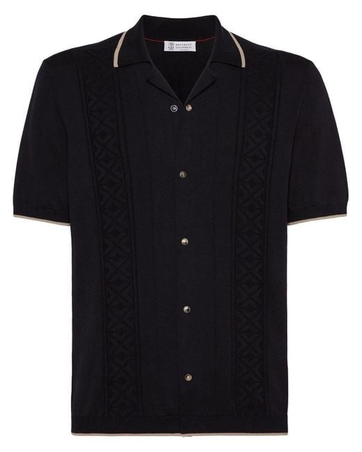 Brunello Cucinelli Black Polo Style Sweater for men