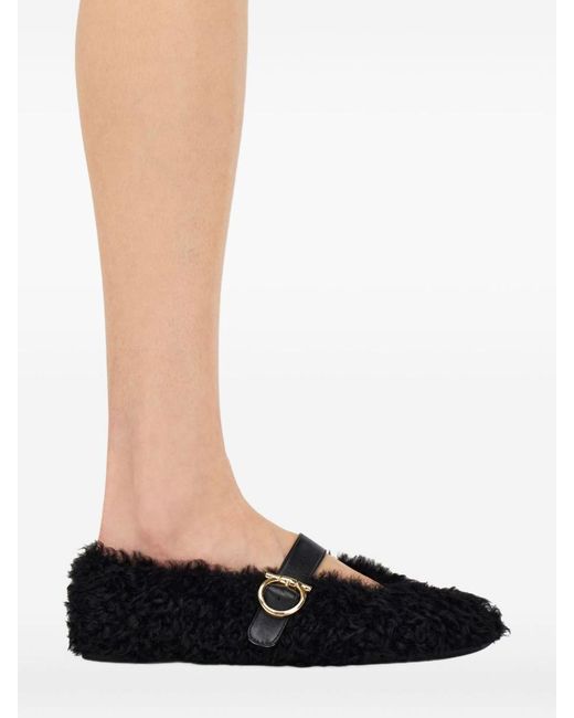 Ferragamo Black Buckle-Fastening Shearling Lace-Up Shoes