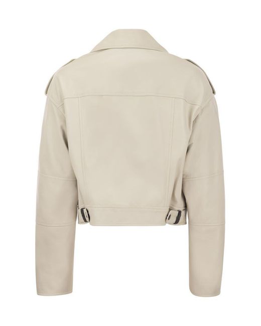 Brunello Cucinelli Natural Nappa Leather Biker With Shiny Details