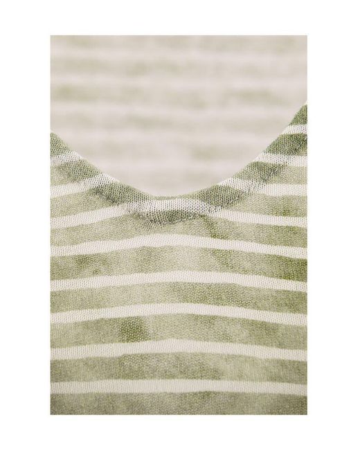 Majestic Filatures Brown Striped T-shirt With V-neck