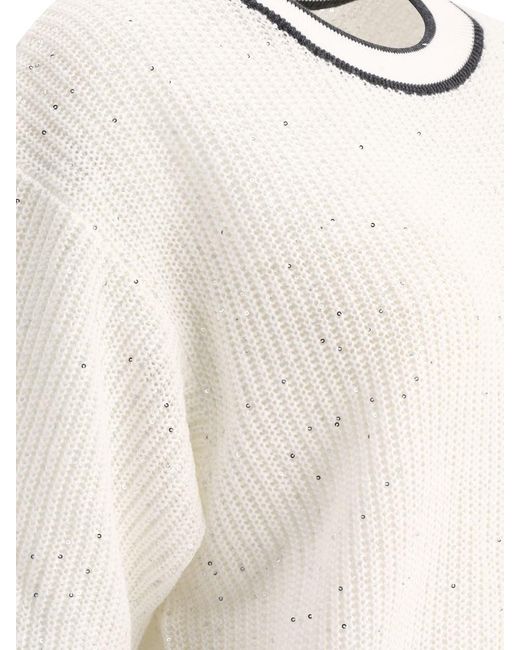 Brunello Cucinelli White Linen Sweater With Sequins
