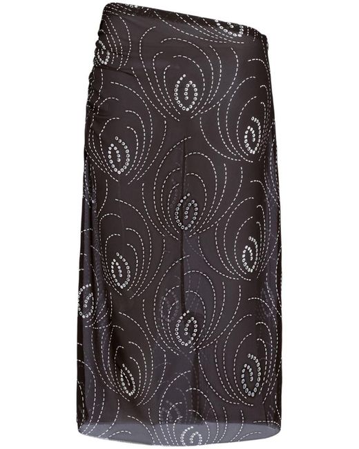 Prada Black Abstract-Print Midi Pencil Skirt