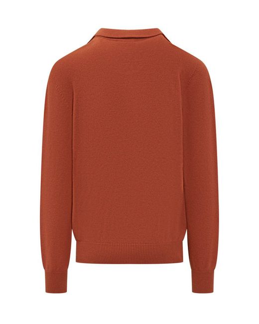 Laneus Orange Sweater With Collar And V-Neckline for men