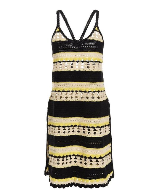 Ganni Black Crochet Dress Embroidery Logo