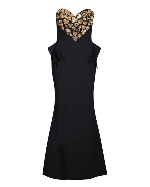 Moschino Black Sweetheart-Neck Embroidered Strapless Maxi Dress