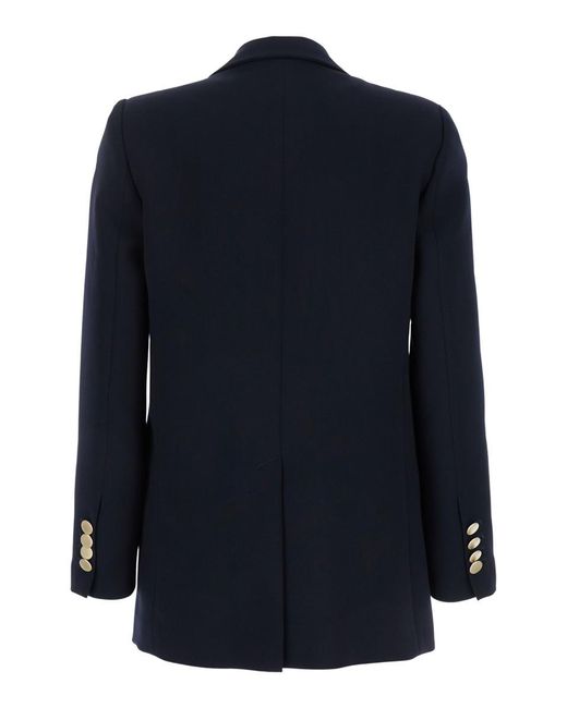 Plain Blue Double-Breasted Jacket With Golden Buttons