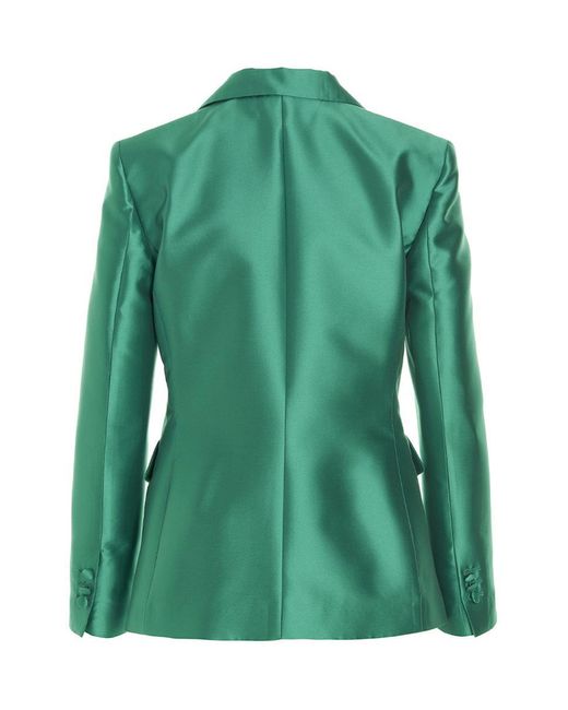 Alberta Ferretti Green Single Breast Satin Blazer Jacket