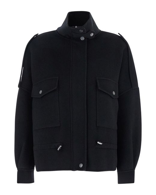 Pinko Black 'Crostino' Jacket With Collar With Buttons And Front Pockets