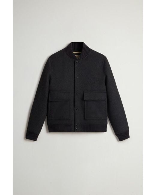 Woolrich Black Twill Wool Miles Bomber for men