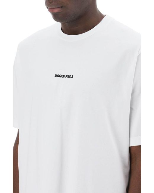 DSquared² White Slouch Fit T Shirt With Logo Print for men