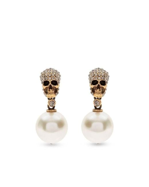 Alexander McQueen White "Pearl & Skull" Earrings