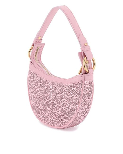 Versace Pink Repeat Mini Hobo Bag With Crystals