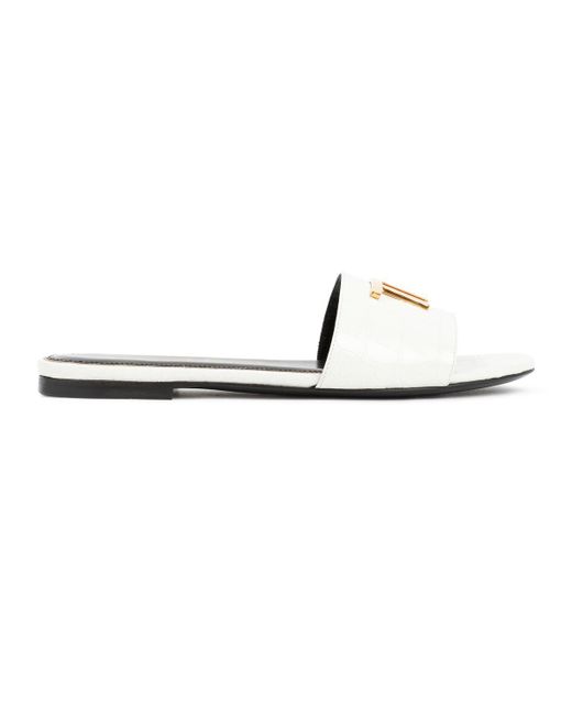 Tom Ford Stamped Croc Tf Sliders Shoes in White | Lyst