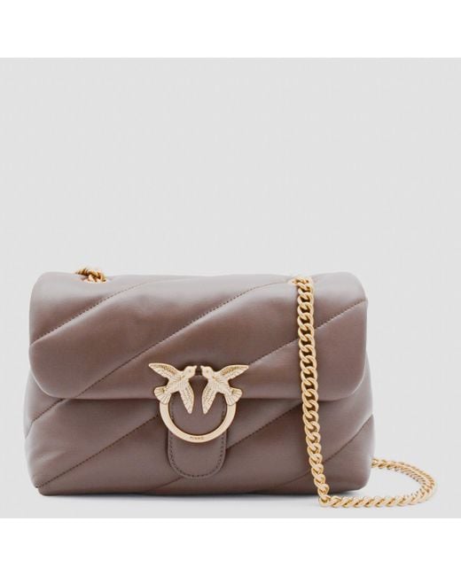 Pinko Brown Leather Love Classic Puff Shoulder Bag