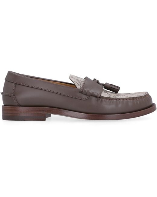 Gucci Brown Leather Loafers With Decorative Tassels