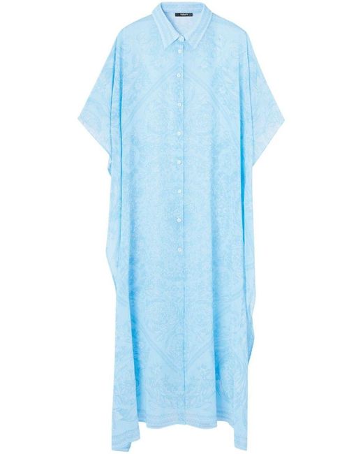 Versace Blue Barocco Print Chiffon Swim Robe
