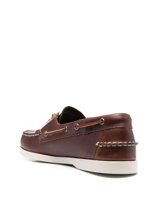 Sebago Brown Waxed Leather Yachting Loafers for men