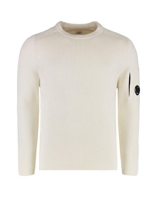 Company Men's White Cotton Blend Crew-Neck Sweater