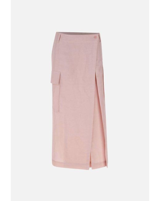 P.A.R.O.S.H. Pink Raisa24 Linen Wrap Skirt