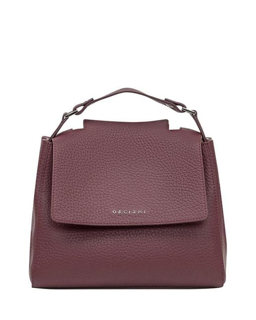 Orciani Purple Bordeaux Leather Bag With Flap And Top Handle
