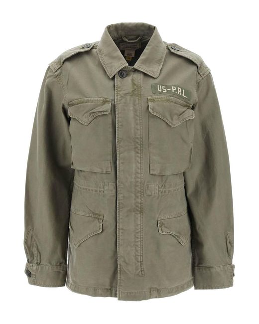 Polo Ralph Lauren Green Military Jacket In Split Twill