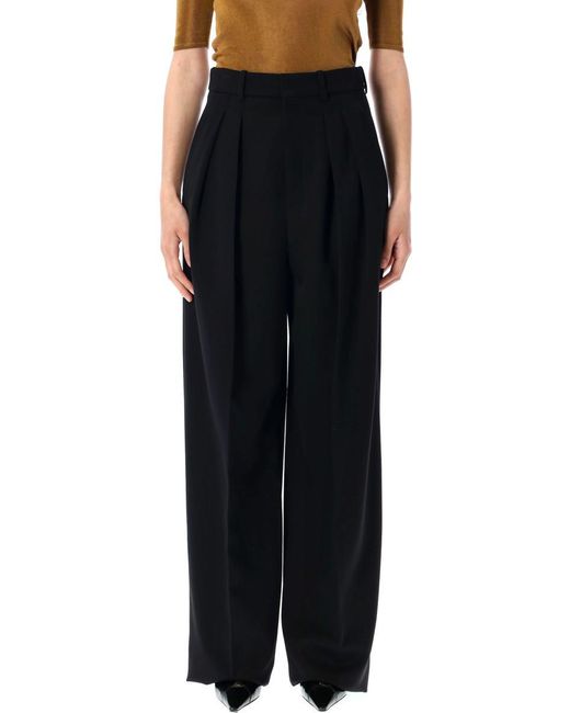 Saint Laurent Black Grain De Poudre Wide-Leg Pants