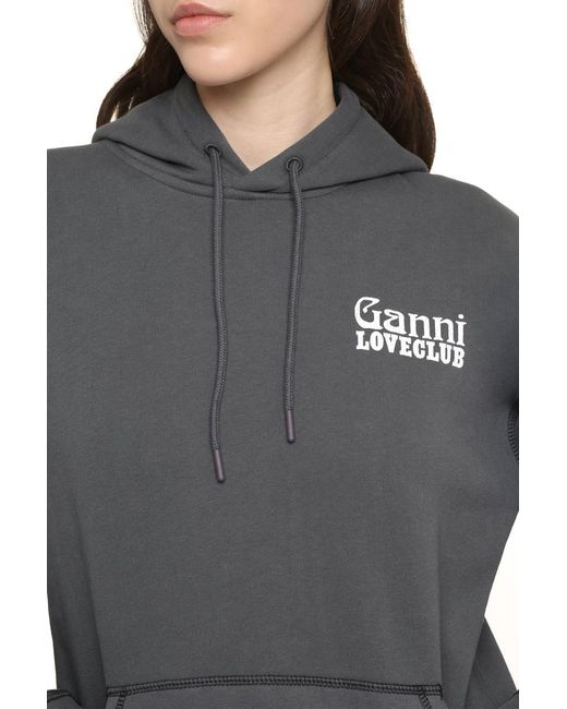 Ganni Black Logo Cotton Hoodie