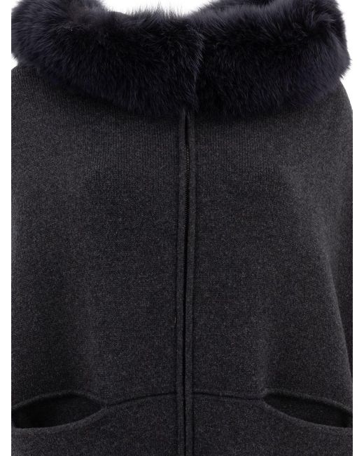 Giovi Black Wool And Cashmere Poncho