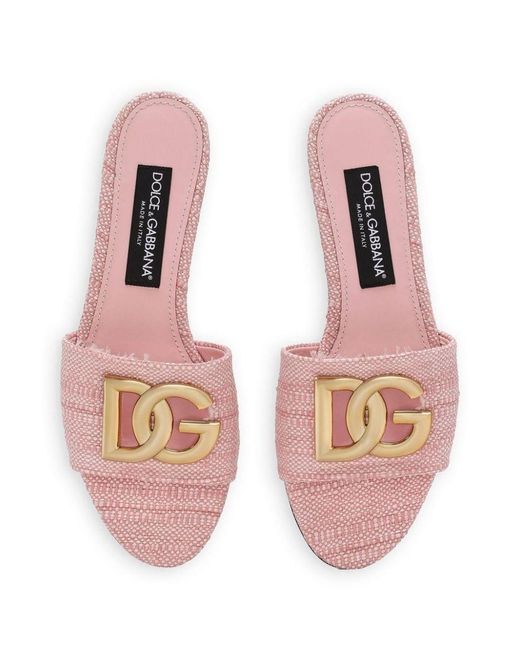 Dolce & Gabbana Pink Dg Logo Leather Slides